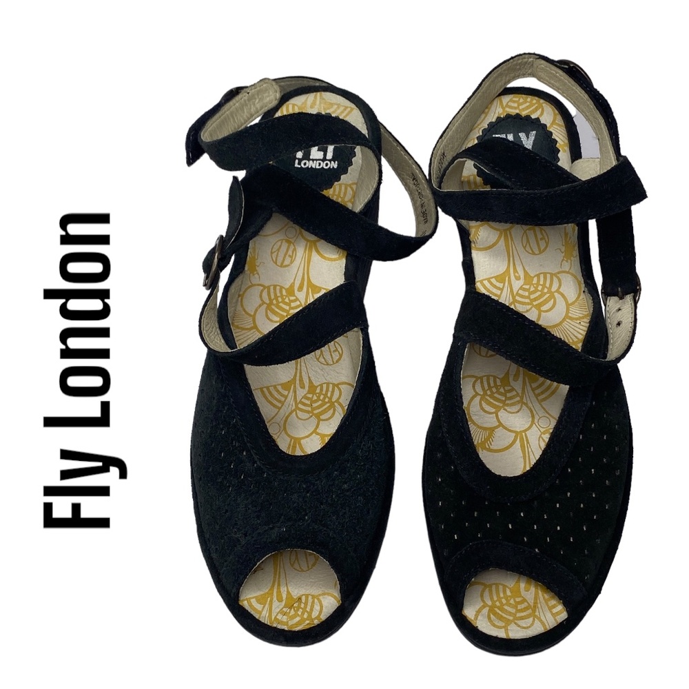 FLY LONDON Strappy Peep Toe Wedge, EUR Size 40, US Size 9